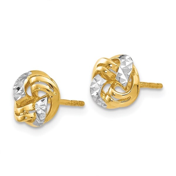 14k White Gold Rhodium & Diamond Cut Stud Earrings (L-8 mm, W-7 mm 