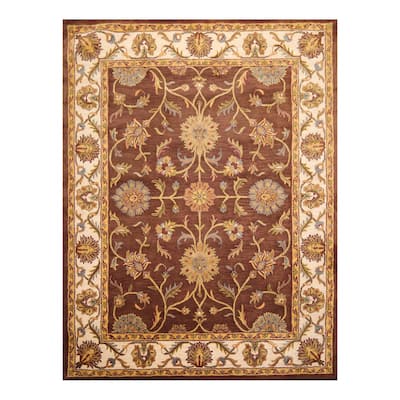 8x10 Hand Tufted Hand Made 100% Wool Kashan Traditional Oriental Area Rug Brown, Ivory Color - 7' 9'' x 9' 9''