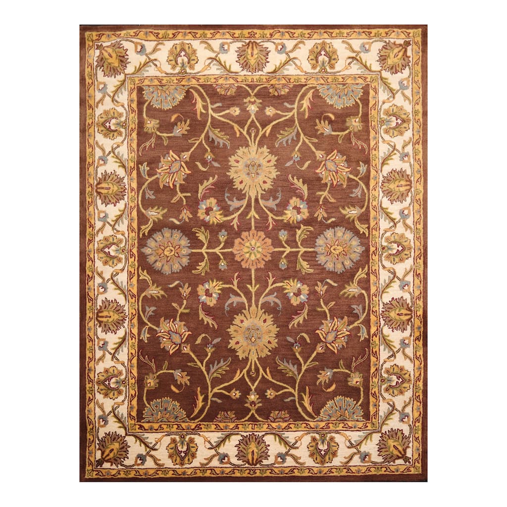 8x10 Hand Tufted Hand Made 100% Wool Kashan Traditional Oriental Area Rug Brown, Ivory Color - 7' 9'' x 9' 9''