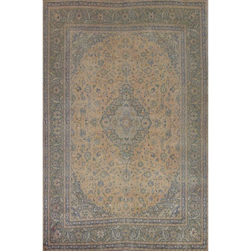 Hand Knotted Oriental 100% Wool Carpet Traditional Floral Peach Kashan Area Rug - 11' 11'' X 9' 7''