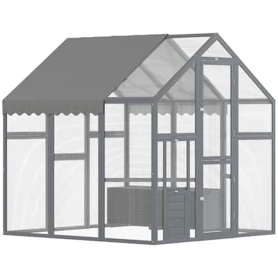PawHut Large Chicken Run, Wooden Chicken Coop with Waterproof & Anti-UV Cover, Split Door, 2 Nesting Boxes, 2 Roosting Bars