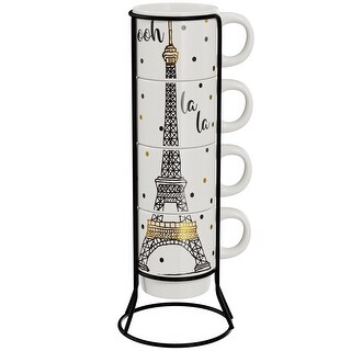 14 oz Ceramic 4 Cup Coffee Mug Set Multicolor