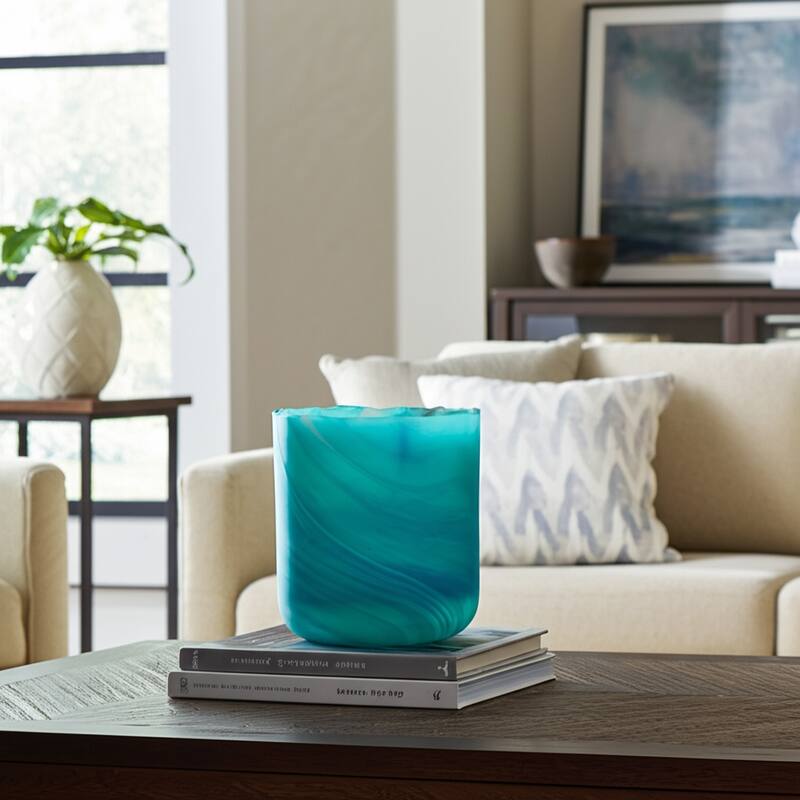 Glass Vase Modern Swirled Flower Pattern Coastal Inspired Tall Accent