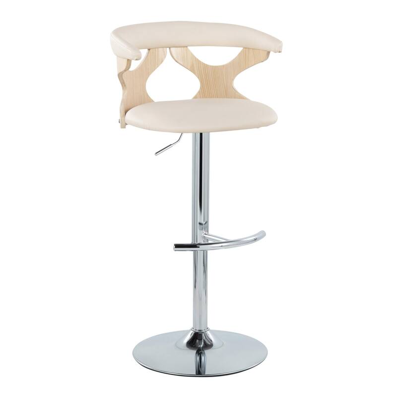 Carson Carrington Viby Adjustable Bar Stool with Rounded T Footrest (Set of 2) - Cream Faux Leather/Natural Wood/Chrome
