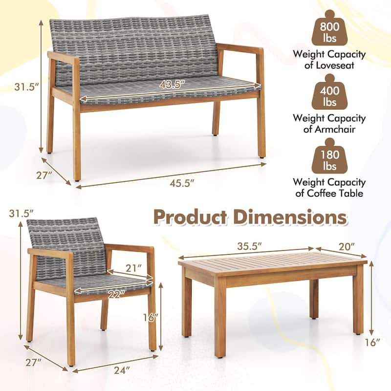 Costway 8 Pieces Outdoor Furniture Set, Acacia Wood Frame Sofa Set - See Details