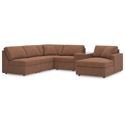 Signature Design by Ashley Modmax Orange 6-Piece Sectional with Chaise and Storage Console - 140"W x 86"D x 36"H