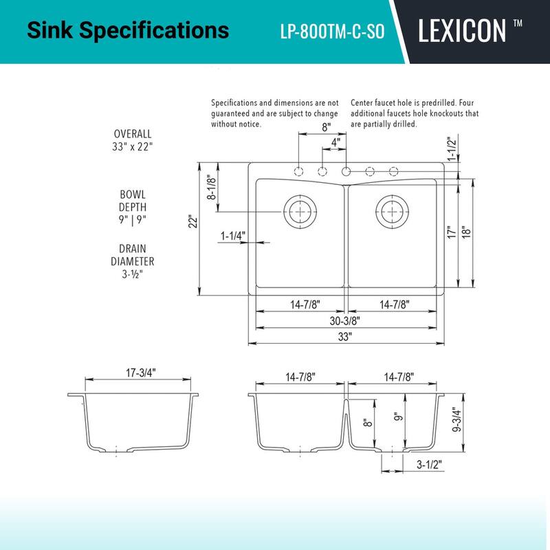 33 Inch Lexicon Platinum Quartz Composite Drop-in Undermount Double Bowl Galaxy Concrete Kitchen Sink LP-800TM-C-SO