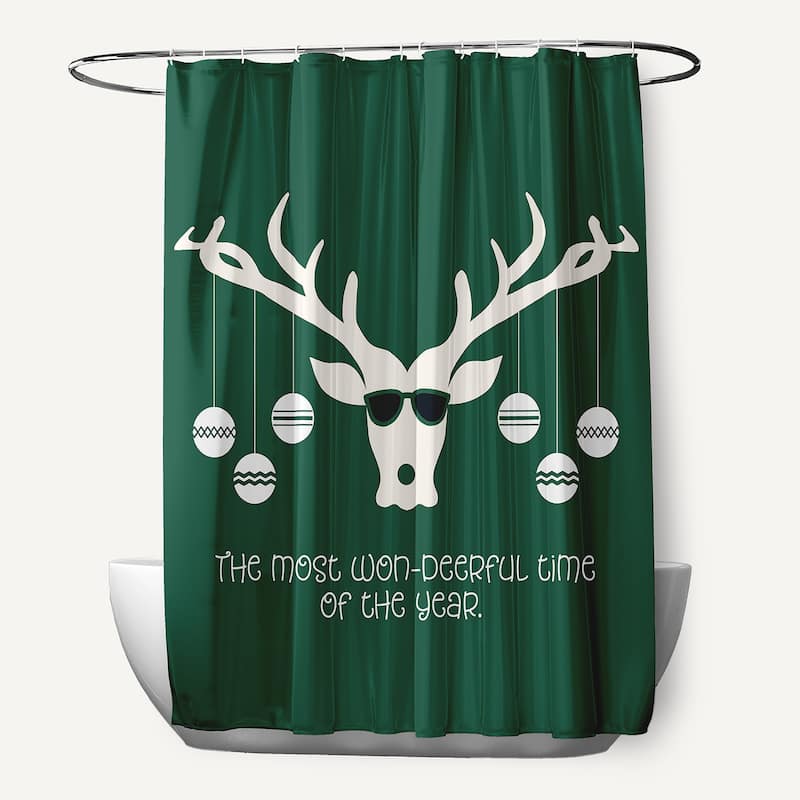 Cool Christmas Deer Shower Curtain - Forest Green