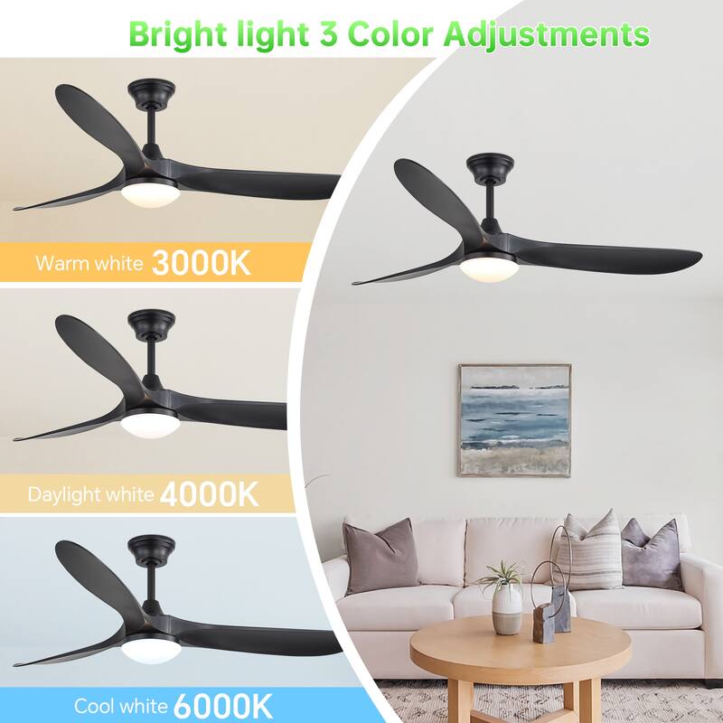 60 Inch Ceiling Fan with Lights 2 Downrods, 3 ABS Fan Blades, High CFM Quiet Energy Efficient DC Motor