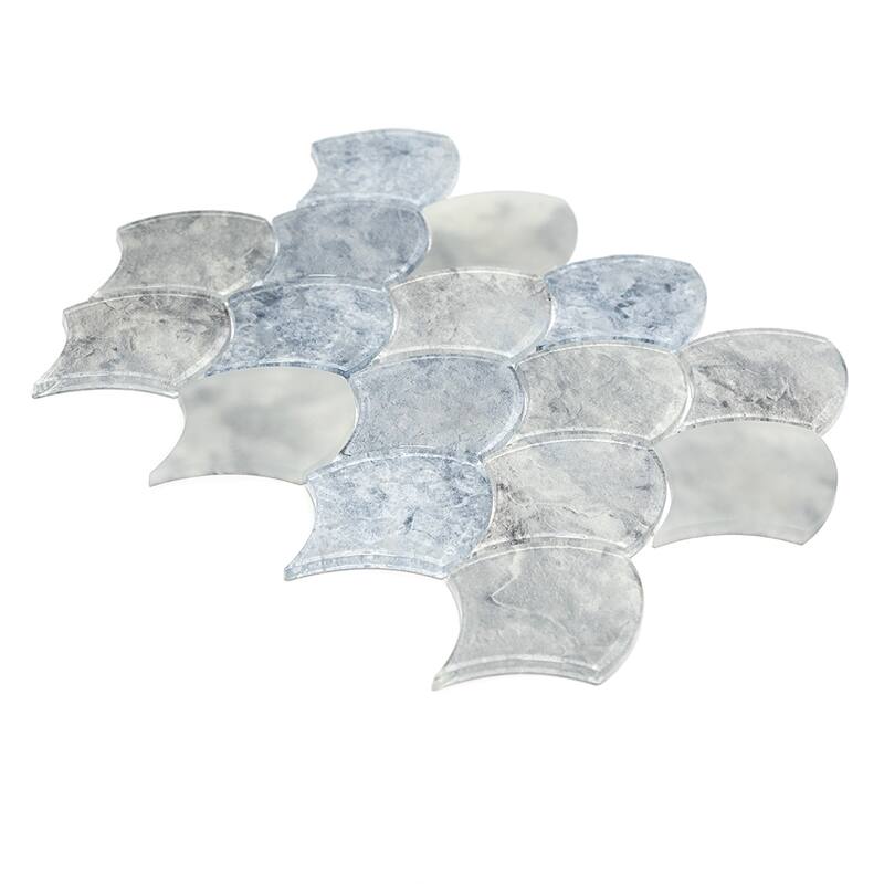 Seashell 12x13 Cyan Frosted Glass Fish Scale Mosaic Tile - Wall & Backsplash