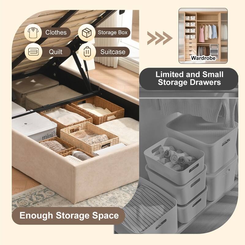 Plywood Frame Upholstered Platform Bed with Lift-up Storage