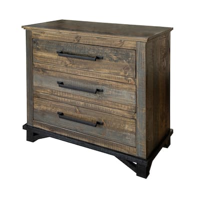 HomeRoots 37" Brown and Gray Solid Wood Three Drawer Chest