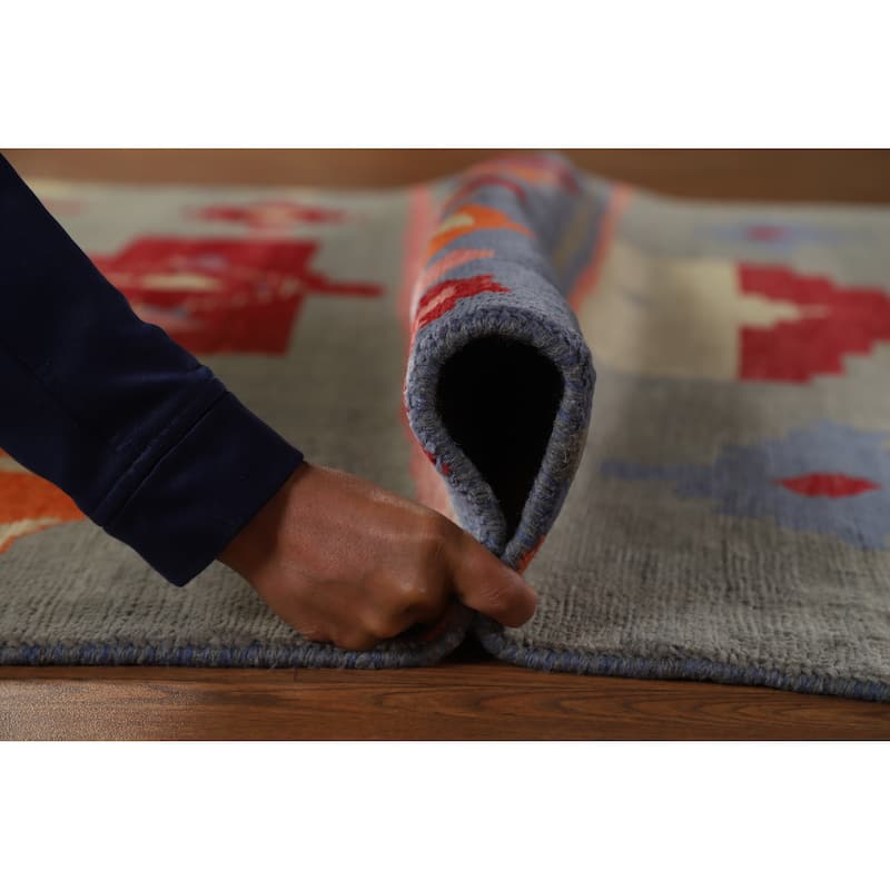 Hand Knotted Oriental 100% Wool Carpet Modern Geometric Greys & Charcoal Gabbeh Area Rug - 9' 1'' X 6' 0''