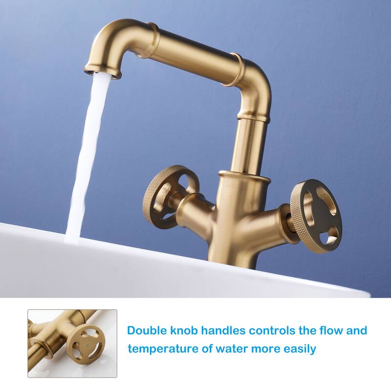 2 Handle Single Hole Matte Black Vessel Sink Bathroom Faucet in Black/Gold