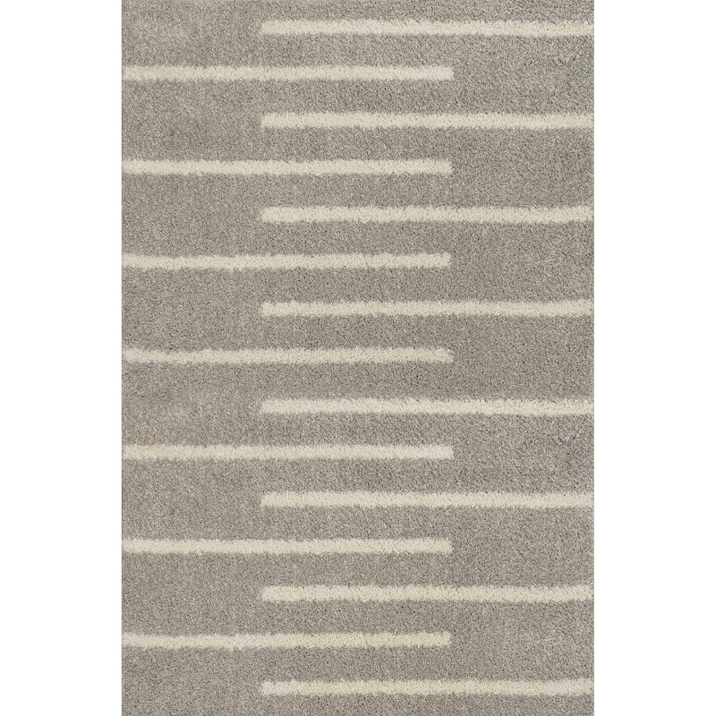JONATHAN Y Cristo Berber Stripe Shag Area Rug - 4 X 6 - Gray/Ivory