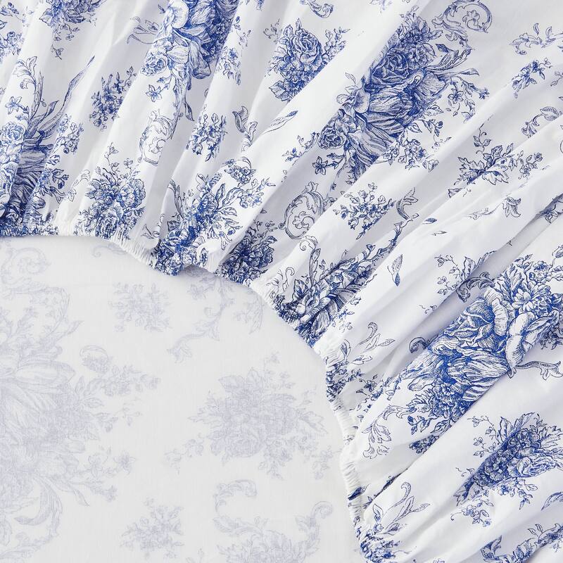 Floral Etching Cotton Sheet Set Navy Blue - Queen
