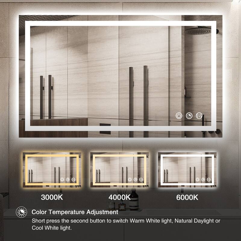 LED Bathroom mirror with Light,Dimmable 3 Colors Temperature Anti-fog Wall Mounted LED Bathroom Mirror(Frontlit & Backlit)
