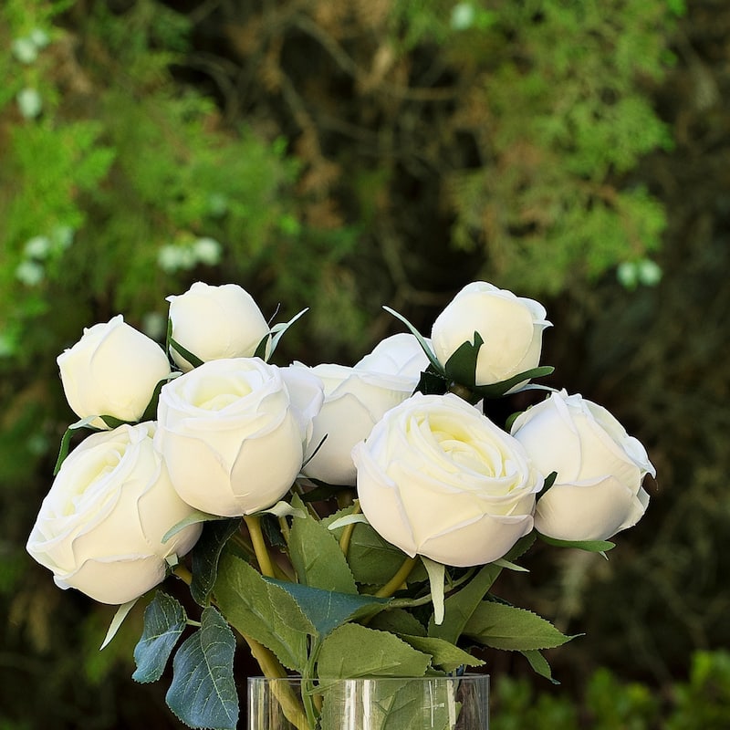 Enova Home Artificial Silk Rose Flowers in Clear Glass Vase with Faux Water for Home Office Wedding Decoration - N/A