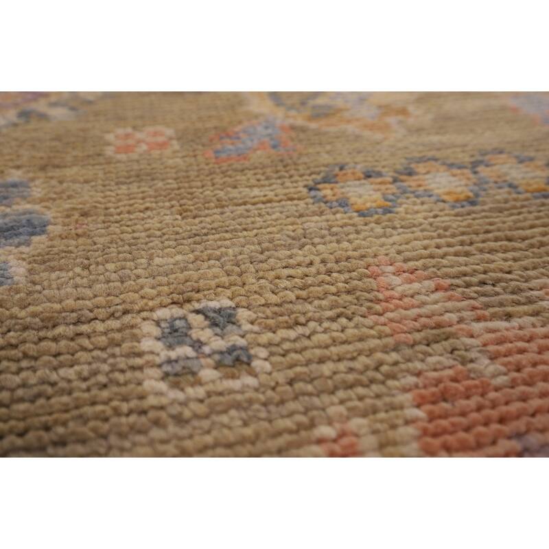 Vegetable Dye Floral Oushak Large Rug Hand-Knotted Wool Carpet - 9'10" x 13'6"