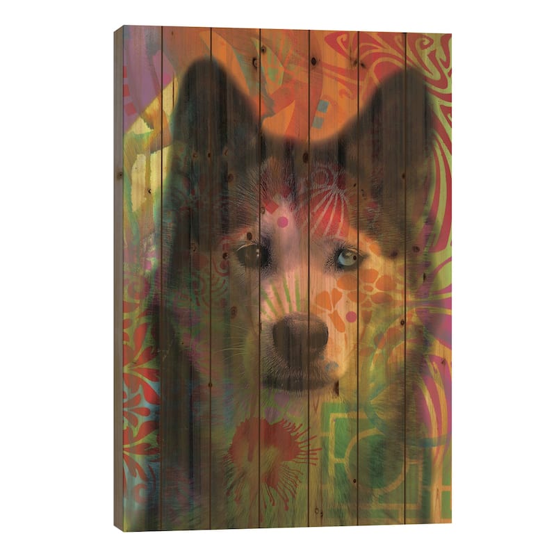 Husky's Eye Print On Wood by Dean Russo - Multi-Color - 26x18x1.5