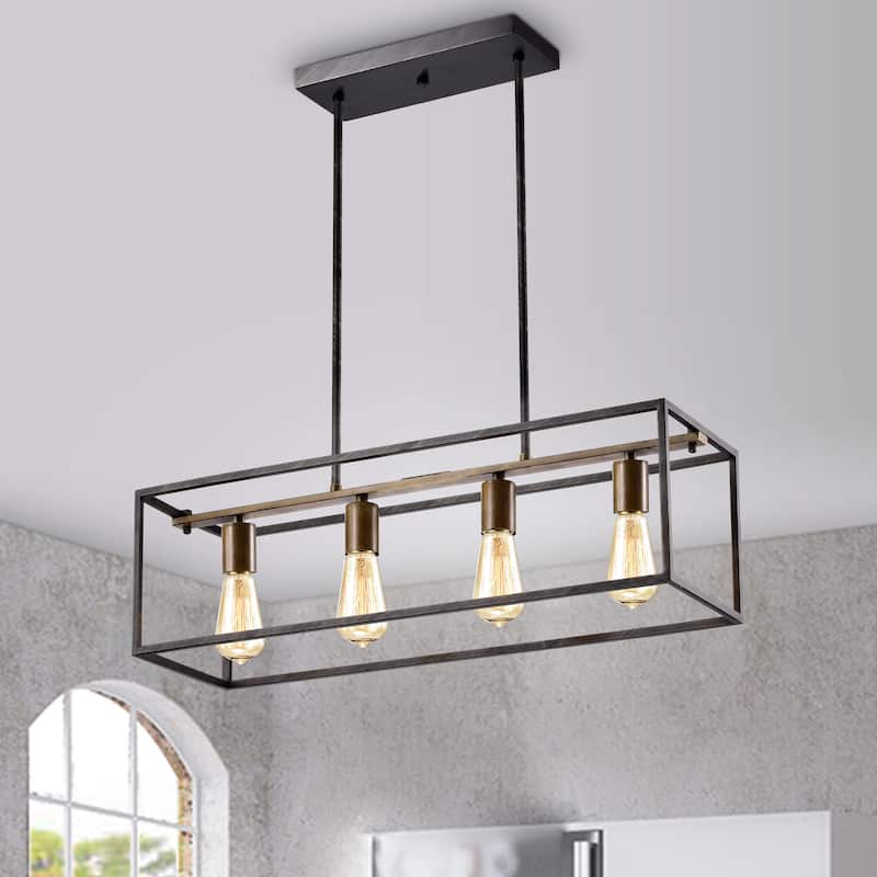 Joshua Antique Black and Faux Wood Grain Finish Iron Pendant