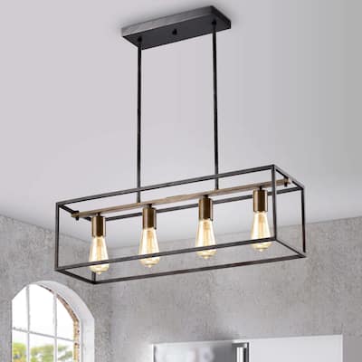 Joshua Antique Black and Faux Wood Grain Finish Iron Pendant