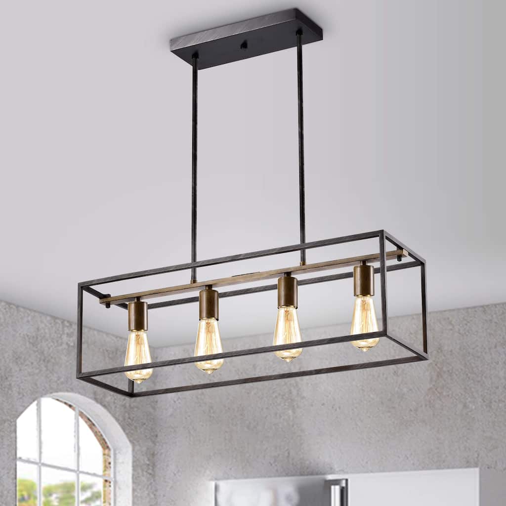 Joshua Antique Black and Faux Wood Grain Finish Iron Pendant