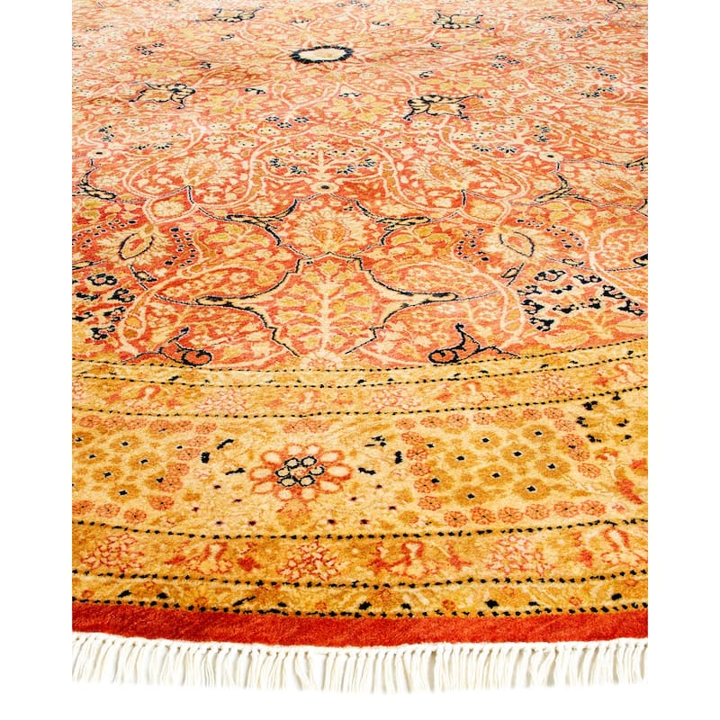 Hand Knotted Traditional Oriental Wool Orange Area Rug - 9' 1" x 9' 1"