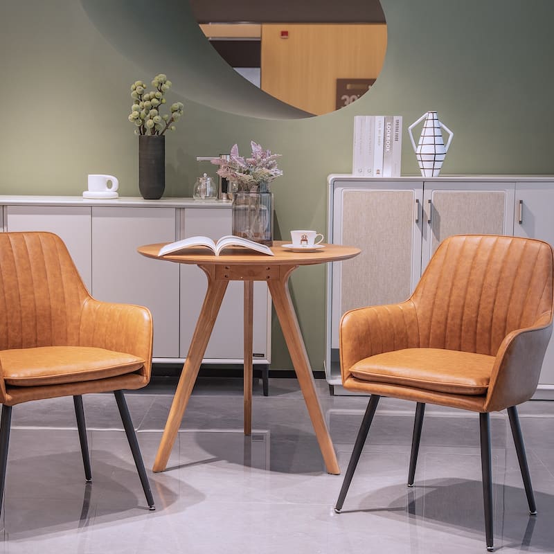 Faux Leather Dining Chair Set of 2 - Modern Mid-Back Accent Chairs with Gold Plating Legs - Upholstered Chairs (Set of 2)