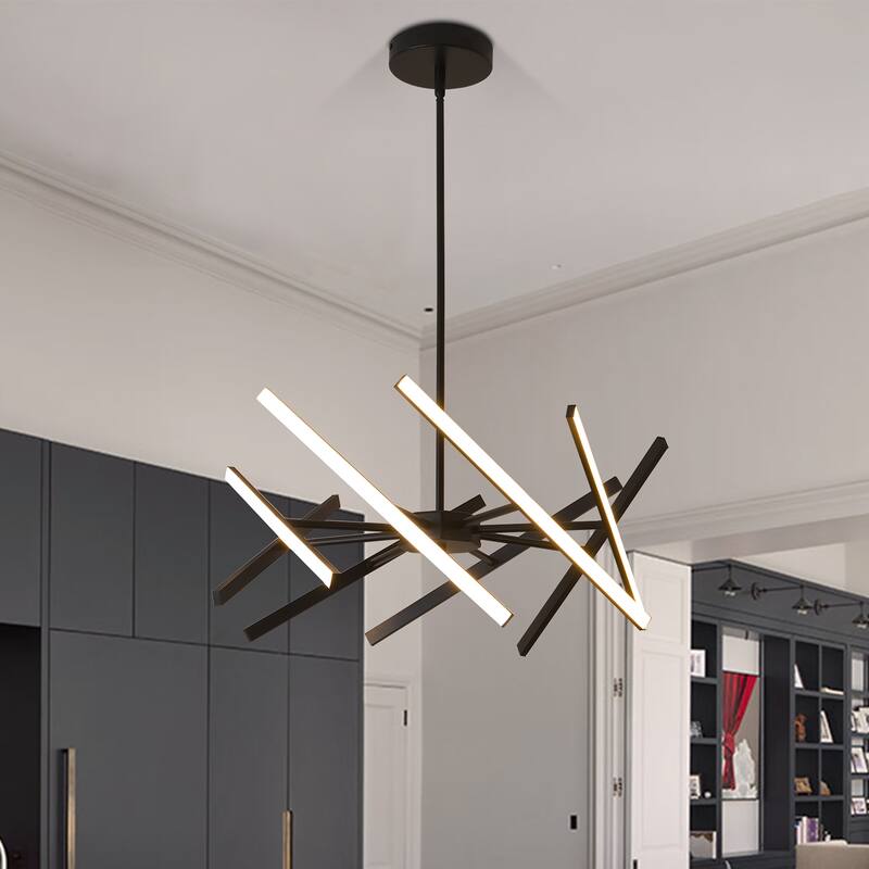 8 - Light Led Sputnik Modern Linear Chandelier - Matte Black