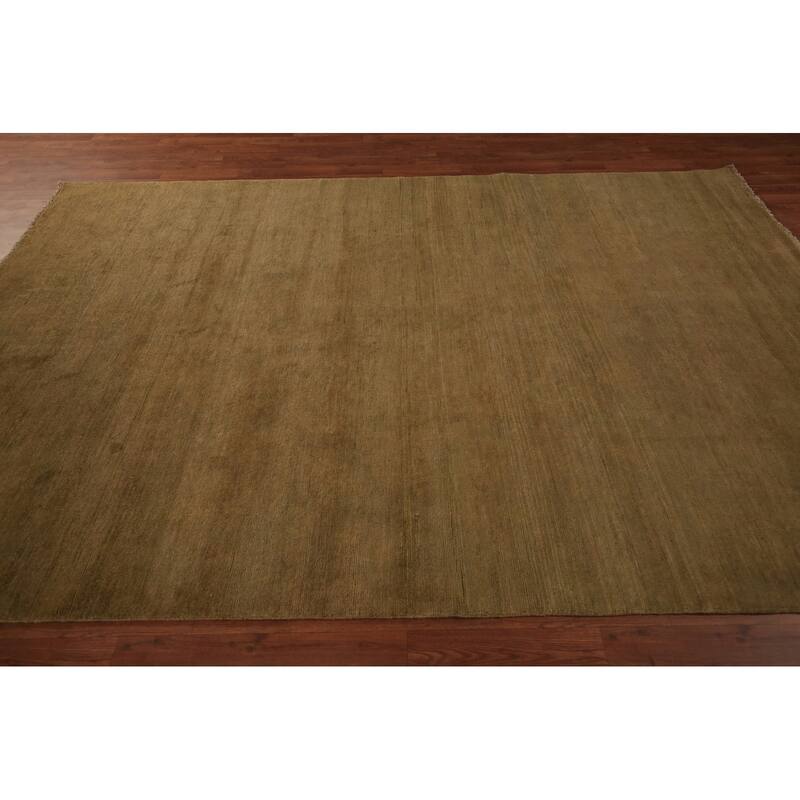 Modern Gabbeh Oriental Area Rug Hand-Knotted Green Wool Carpet - 7'5" x 9'9"