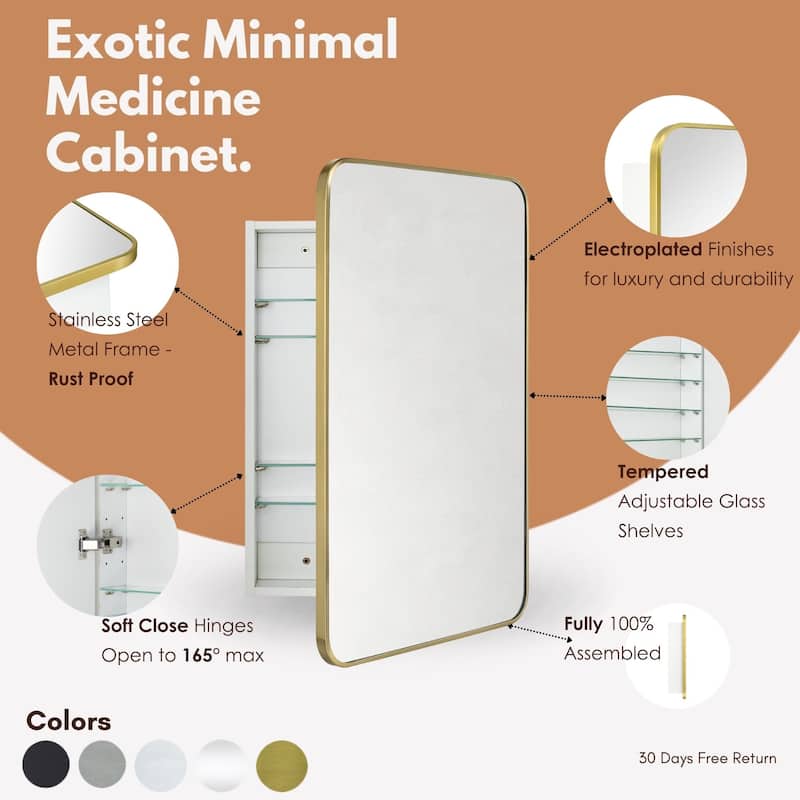 TEHOME Garnes Recessed or Surface Mount Framed Medicine Cabinet with Adjustable Shelves