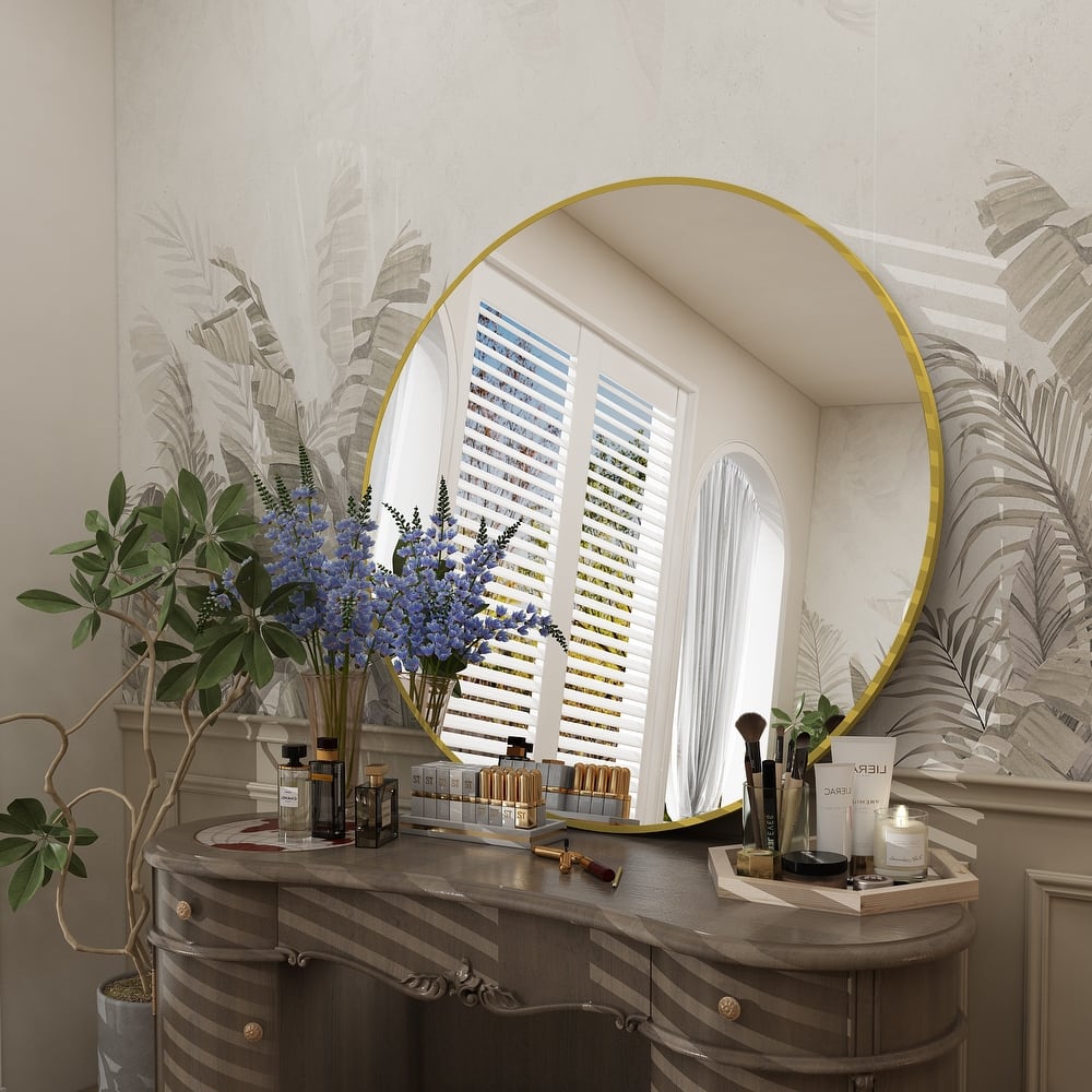 Round Wall Mirror Aluminum Alloy Framed Bathroom Vanity Mirror