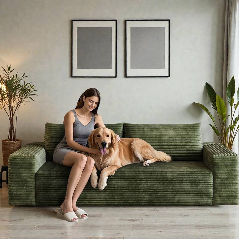 71" Corduroy 3-Seater Sofa, Deep Seat Comfy Couch with Wide Armrests, No-Assembly Soft Fabric Sofa for Living Room