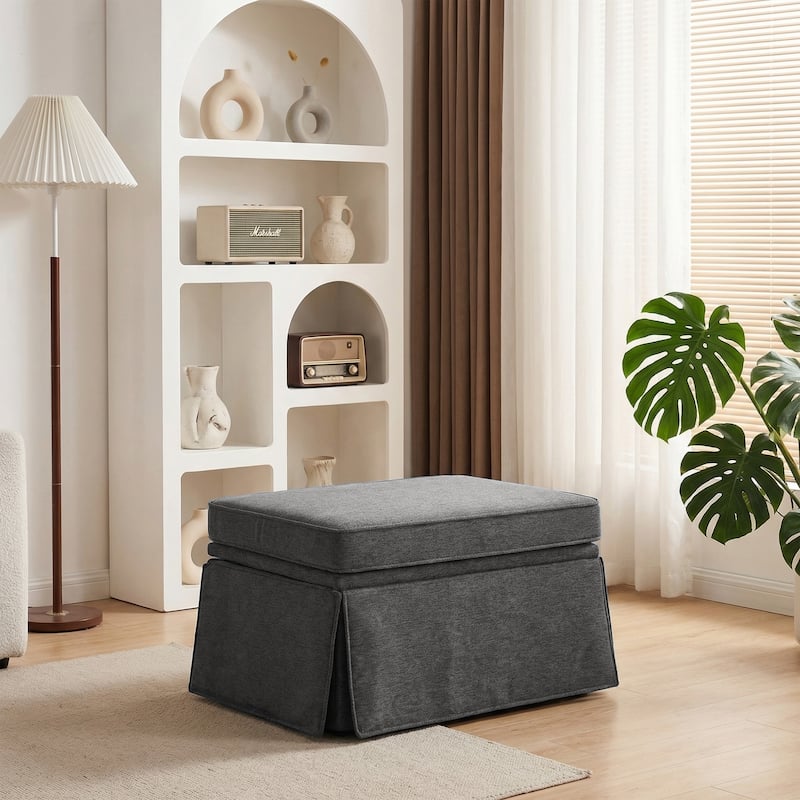 Skirted Oversized Storage Ottoman - Grey