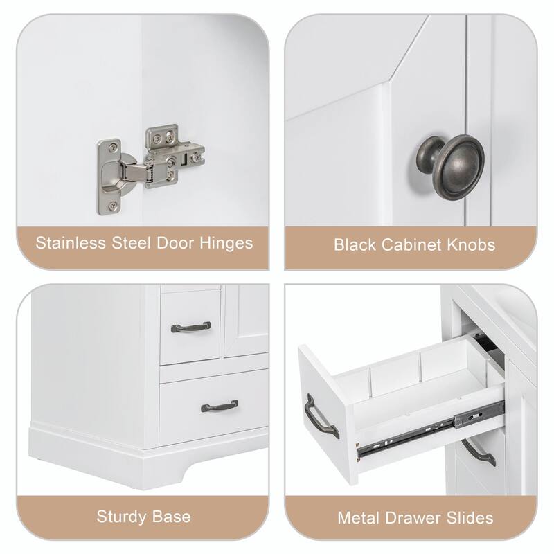 36" Bathroom Vanity with Sink Combo: Six Drawers, Multi-Functional Divider, Adjustable Shelf