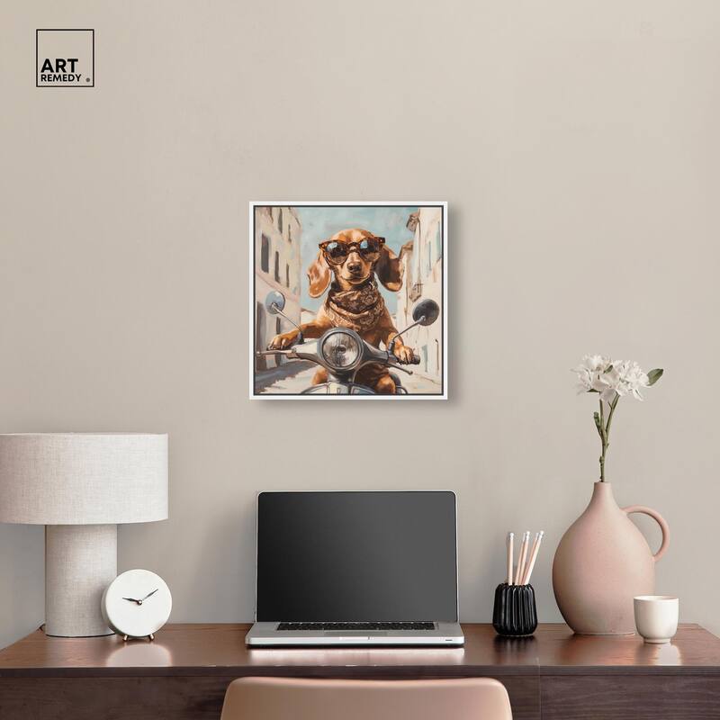 Doxxie on a Scooter Drive Canvas by Art Remedy
