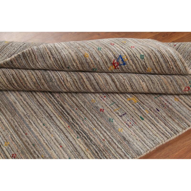 Striped Gabbeh Indian Area Rug Hand-Knotted Oriental Beige Wool Carpet - 4'11"x 7'11"