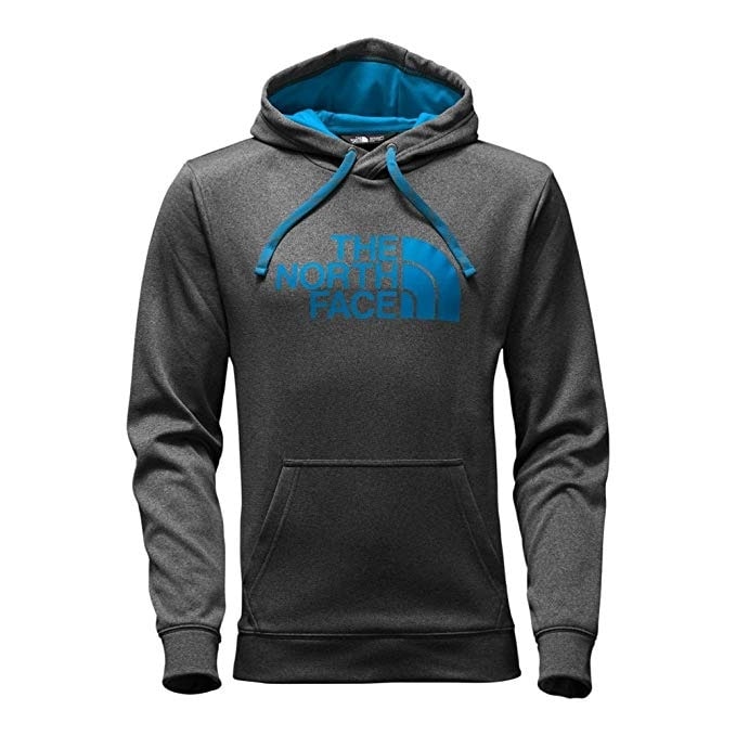 grey and blue north face hoodie