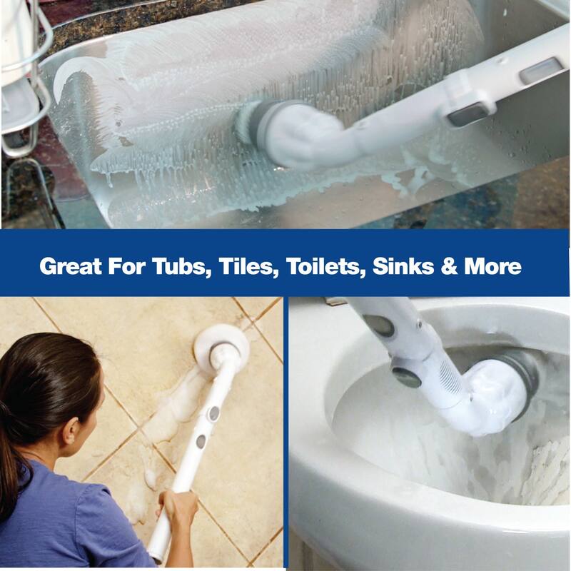 Bell + Howell Scrubtastic Rechargeable Power Scrubber with Extension Handle and 3 Brush Heads - 39 Inches