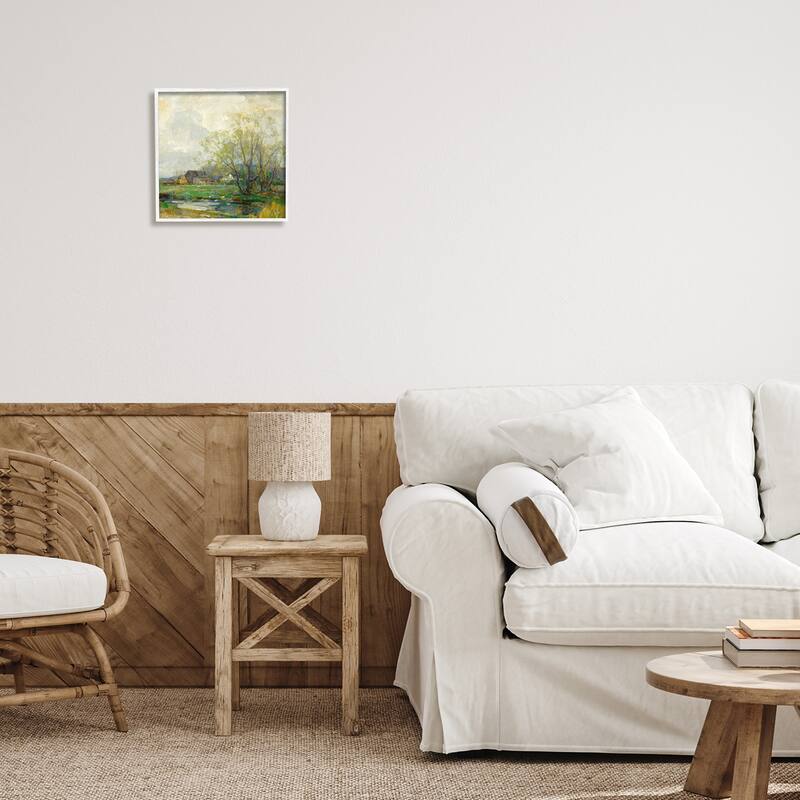 Stupell Tranquil Countryside Marsh Distant Farm Land Trees Framed Wall Art - Green