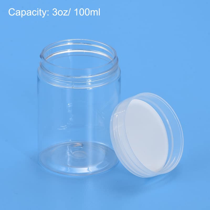 Round Plastic Jars with Transparent Screw Top Lid, 4Pcs