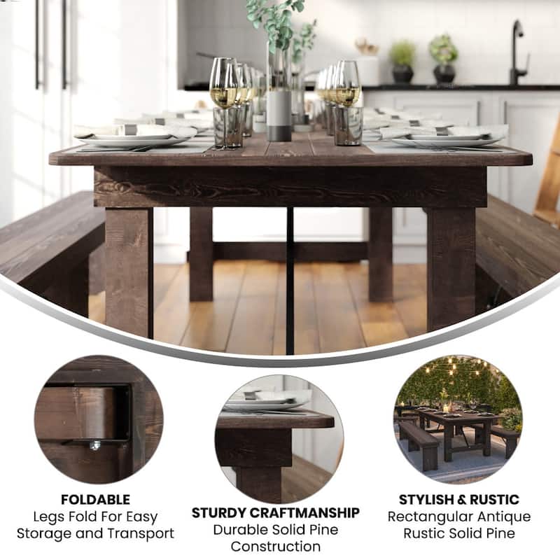 Rustic Farm Solid Pine Folding Dining Table - 108"D x 40"W x 30"H