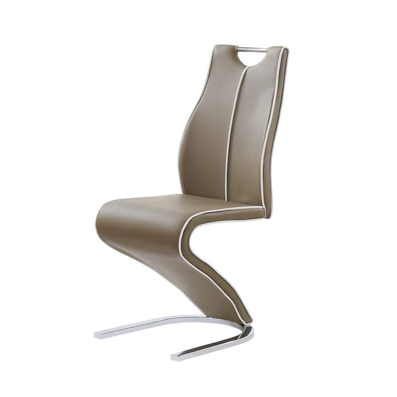 HomeRoots Set of Two Brown and Silver Upholstered Faux Leather Dining Parsons Chairs
