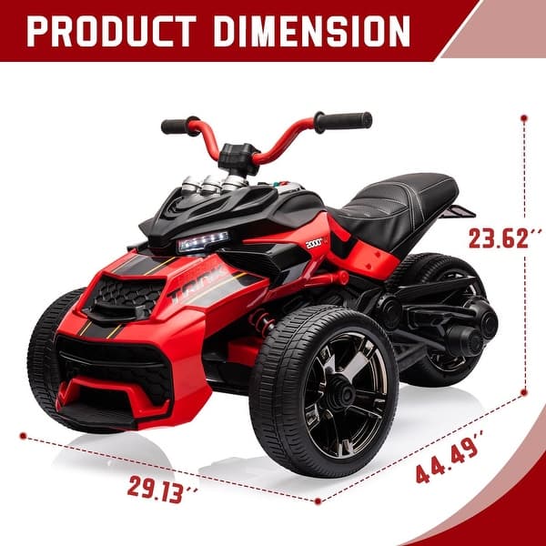 dimension image slide 1 of 6, 12V Kids Ride On ATV,3 Wheeler Motorcycle，Toy Car with Music