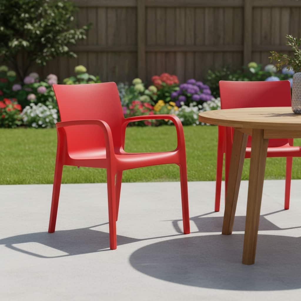 HomeRoots Set of Two Red Heavy Duty Plastic Outdoor Stacking Dining Chairs