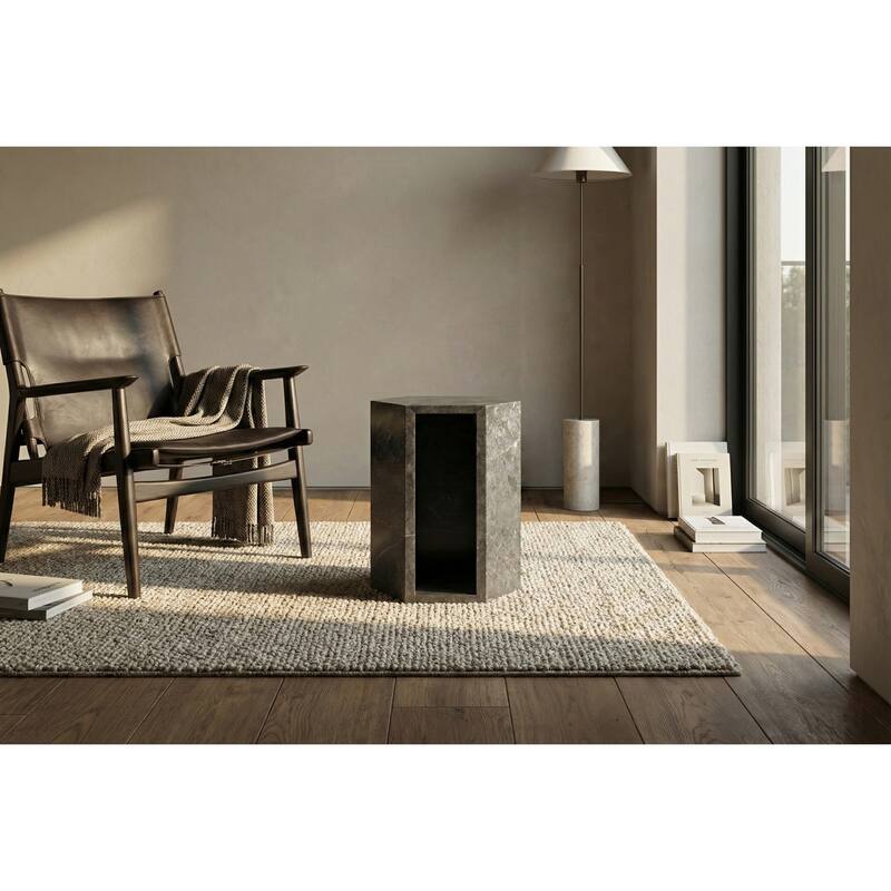 Roomfitters Luxury Natural Marble Hexagon Side Table, Solid Stone Geometric Pedestal End Table, Polished Finish