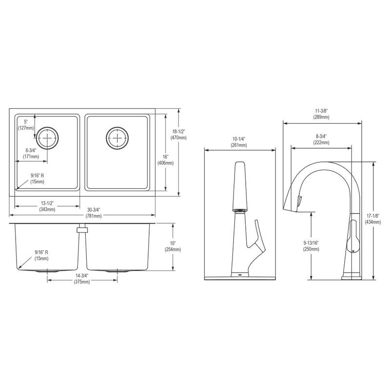 Elkay Crosstown 16 Gauge Stainless Steel, 30-3/4" x 18-1/2" x 10" Equal Double Bowl Undermount Sink Kit with Filtered Faucet