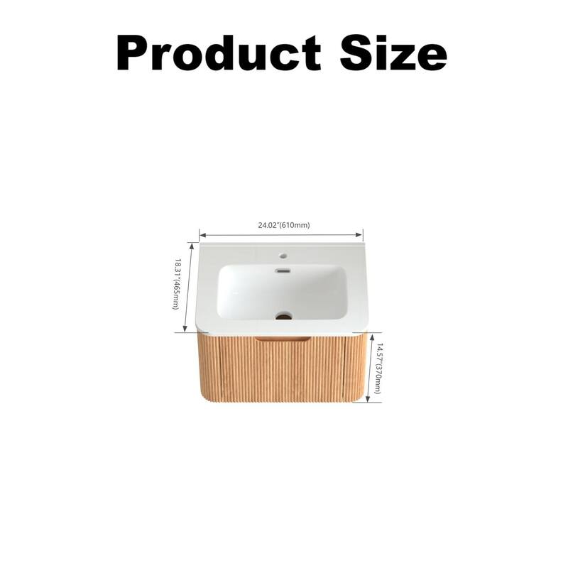 24" Wall-Mounted Floating Bathroom Vanity Pre-Assembled Curved Edge Storage Bathroom Cabinet With Ceramic Basin