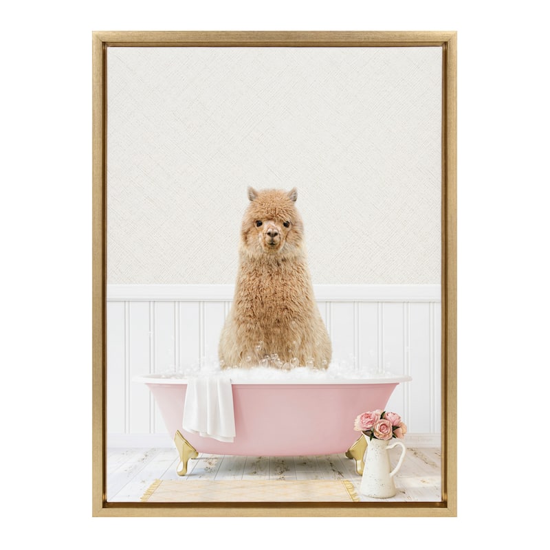 Kate and Laurel Sylvie Animal Rose Bath Framed Canvas by Amy Peterson